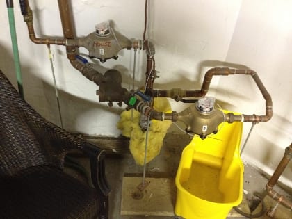 This typical domestic water service connection shows a sewer abatement meter.