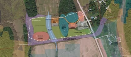 This Eco-Landscape concept plan shows the Habitat Hedgerow in purple. 