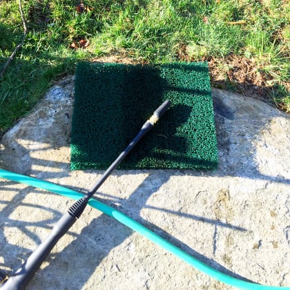 We remove the skimmer filter mats and clean them with a power washer.