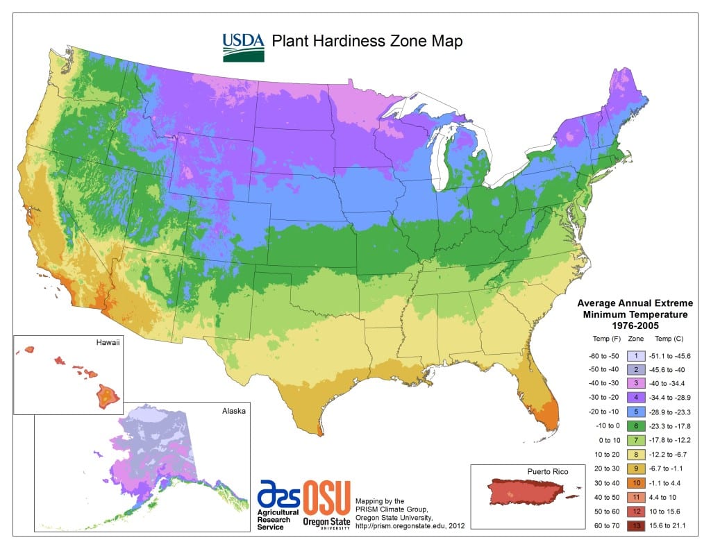 USDA Plant Hardiness Zone Map, revised in 2012, helps growers determine which plants are appropriate for garden planting.